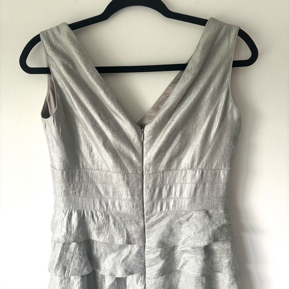 Adrianna Papell Silver Gray Tiered Layered Cocktail Sheath Dress Formal Maxi - Picture 5 of 10